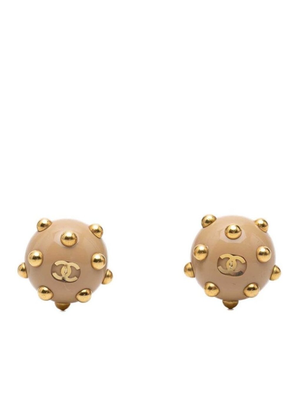 Chanel CC Logo Vintage Earrings Gold Beige Plated